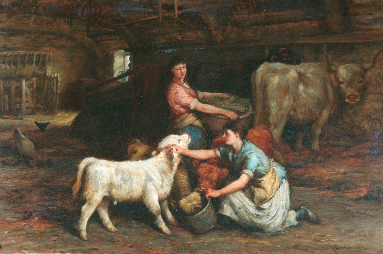 Karmienie cieląt autorstwa Joseph Denovan Adam