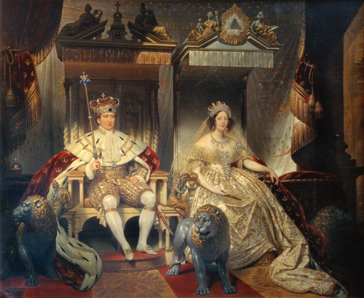 Christian VIII (1786-1848) i królowa Karolina Amalie (1796-1881) w szatach koronacyjnych autorstwa Joseph Desire Court