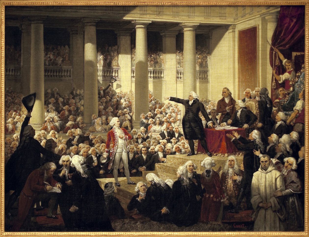 Rewolucja Francuska: Honore Gabriel (Honore-Gabriel) Riqueti, hrabia Mirabeau (1749-1791) przed panem de Henri Evrard (Henri-Evrard), markizem Dreux Breze (Dreux-Breze) (1762-1829) na Zgromadzeniu Deputowanych , 23 czerwca autorstwa Joseph Desire Court