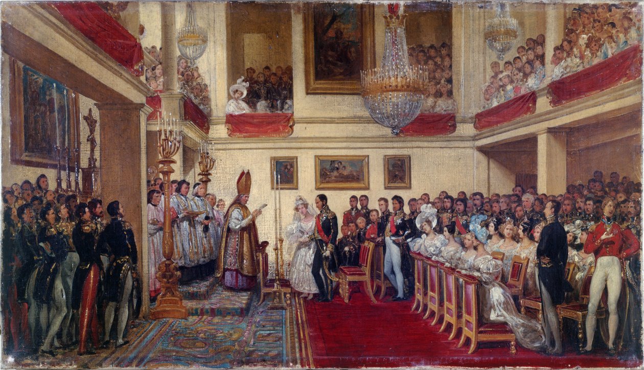Małżeństwo króla Leopolda I z księżniczką Orleanu w latach 1833-1837 (olej) autorstwa Joseph Desire Court