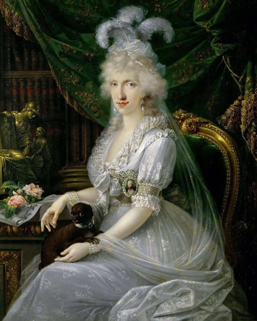 Maria Luiza (Ludwika) Neapolitańsko-Sycylijska (1773-1802), żona Ferdynanda III Toskańskiego, siedząca przy stole, portret do kolan Luizy Marii Amelii Teresy Neapolitańsko-Sycylijskiej, księżniczki Neapolu i Sycylii (1773-1802), wielkiej księżnej małżonki  autorstwa Joseph Dorffmeister