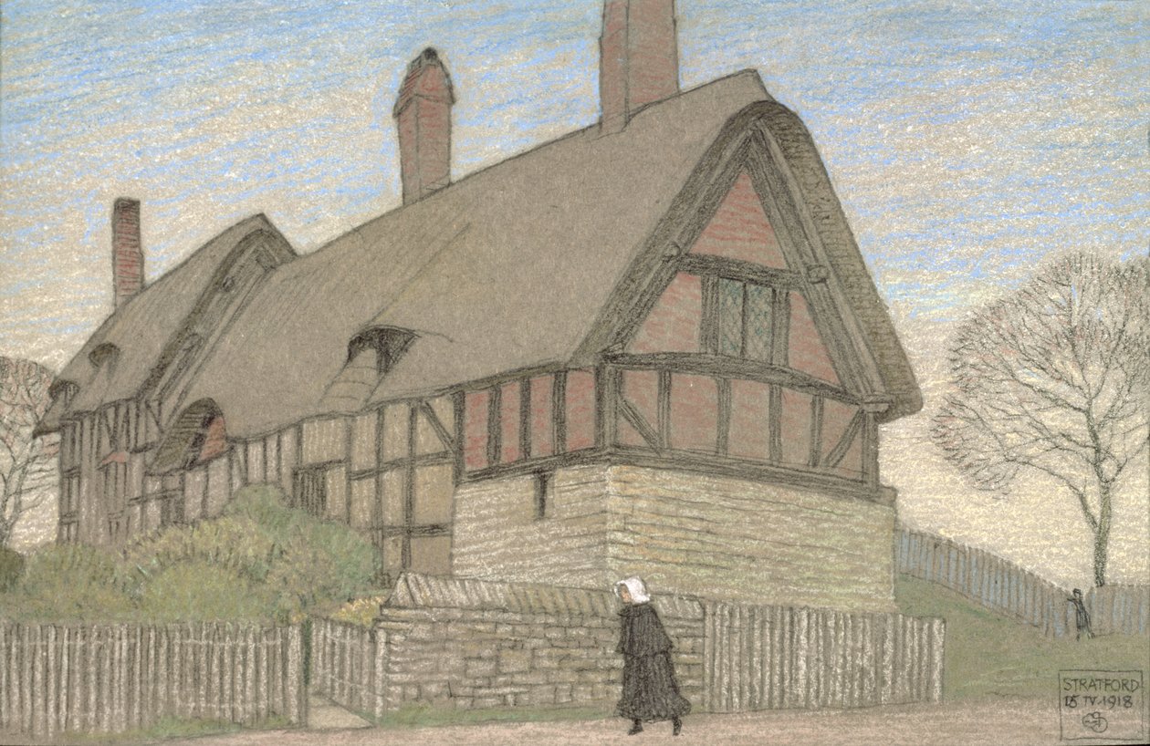 Domek Anne Hathaway, 1918 (pastel na papierze) autorstwa Joseph Edward Southall