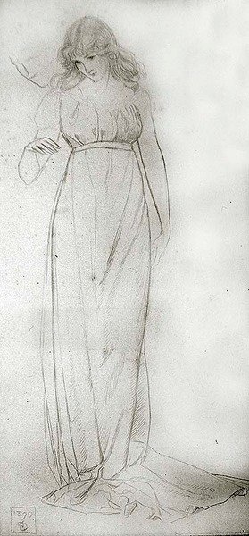 Rysunek przedstawiający dziewczynę patrzącą w dół autorstwa Joseph Edward Southall
