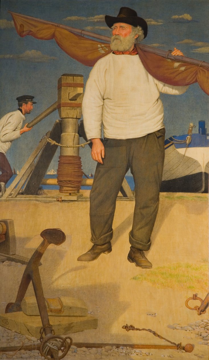 Rybak niosący żagiel, 1907. autorstwa Joseph Edward Southall
