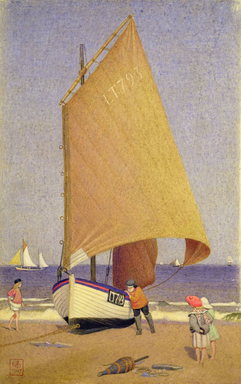 Rybacy przynoszący łódź, Southwold autorstwa Joseph Edward Southall