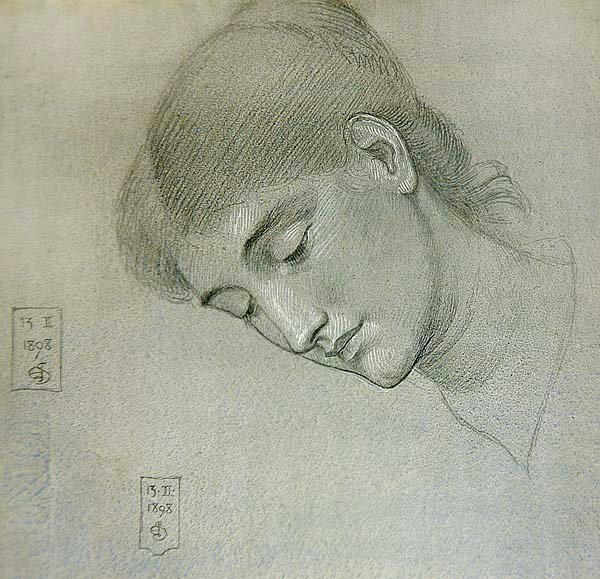 Studium głowy dziewczyny patrzącej w dół autorstwa Joseph Edward Southall