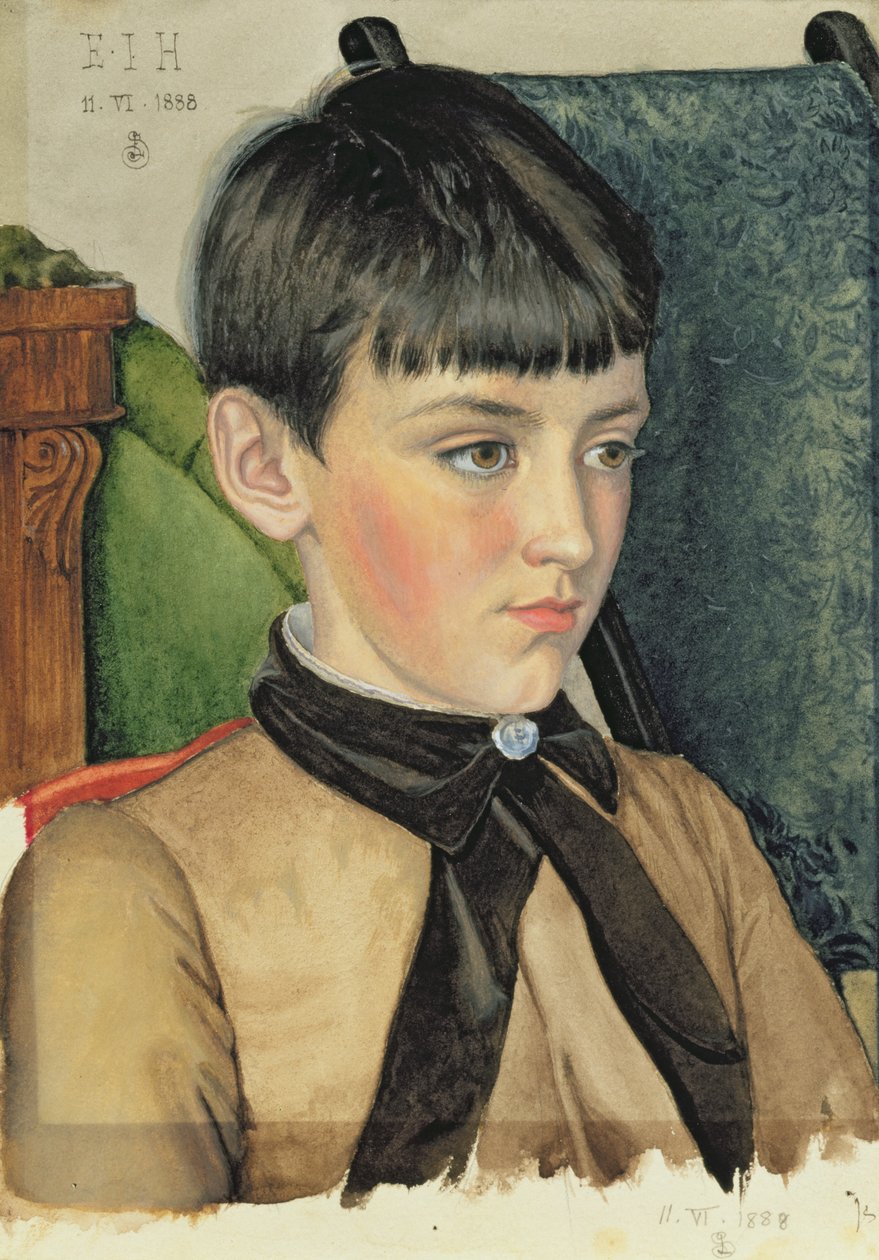 Portret Isabelli Harlock, 1888 (toaleta i gwasz na papierze) autorstwa Joseph Edward Southall