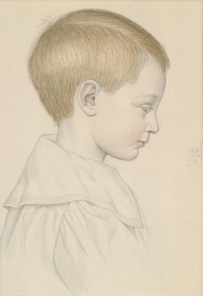 Szkic głowy chłopca, 1906 (ołówek i wc na papierze) autorstwa Joseph Edward Southall