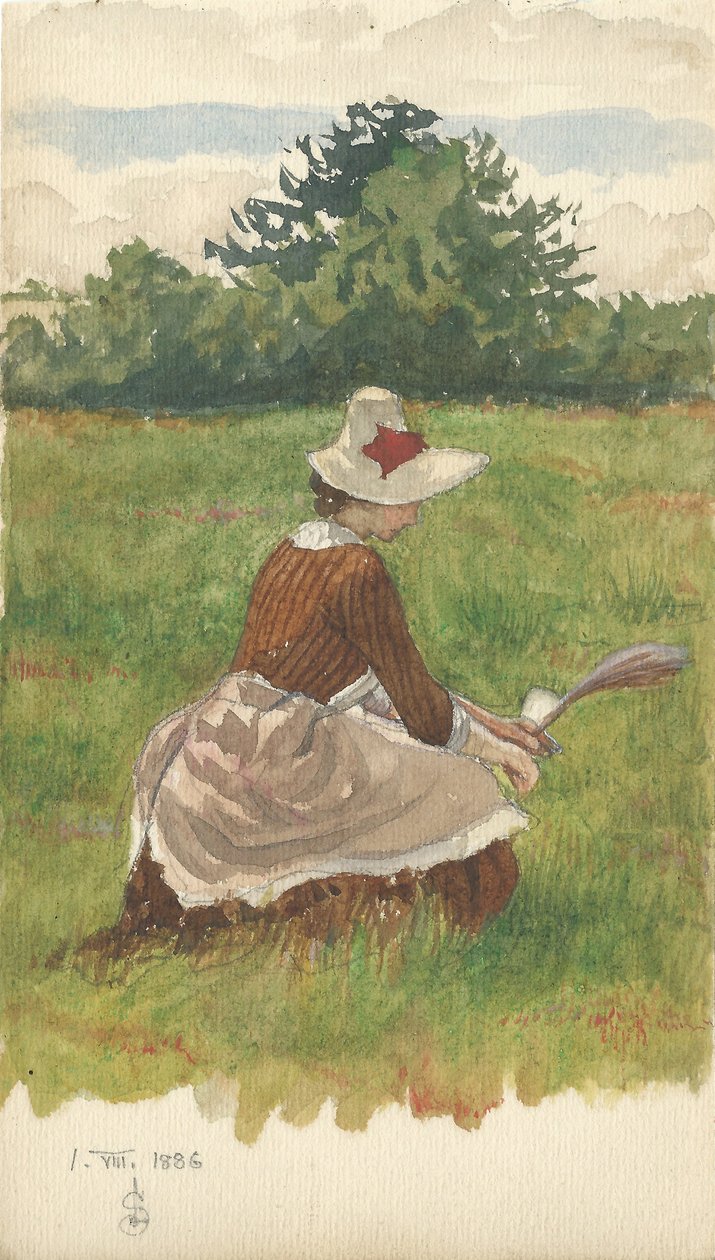 Kobieta zbierająca trawę plażową 1.VIII.1886, 1886 (ołówek i toaleta na papierze) autorstwa Joseph Edward Southall