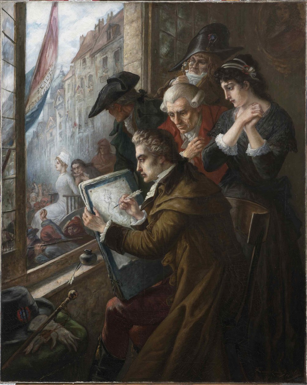 Malarz Jacques-Louis David rysujący Marie-Antoinette doprowadził do jej egzekucji, 1793, 1900. autorstwa Joseph Emanuel Van Den Bussche