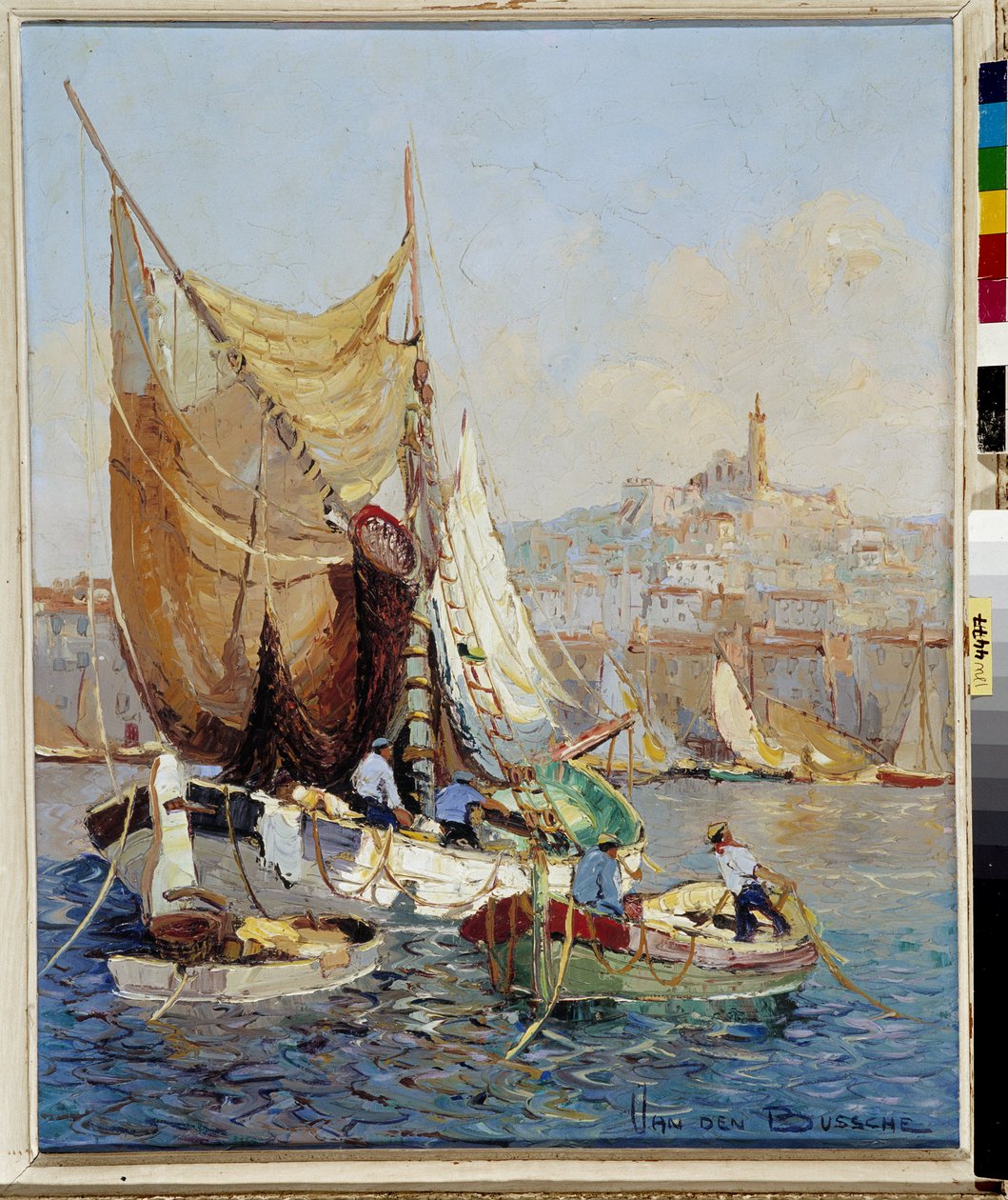 Rybacy w starym porcie w Marsylii Obraz Fernanda Van Den Bussche (1892-1975) XX w. Obowiązkowa wzmianka: Fundacja kolekcji dotyczy de Provence, Marsylia autorstwa Joseph Emanuel Van Den Bussche
