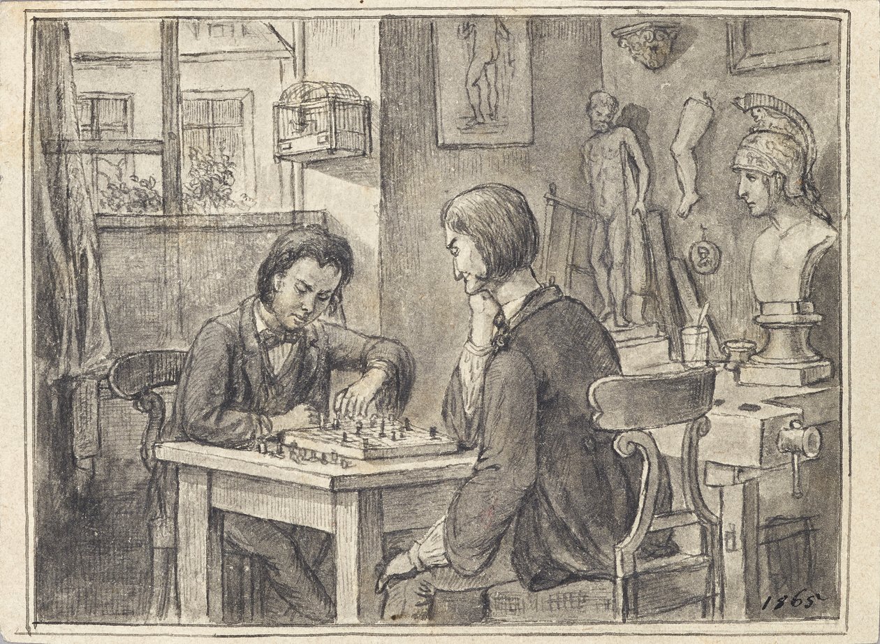 Szachiści w pracowni rzeźbiarza autorstwa Joseph Eugen Hörwarter