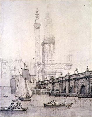 Stary Most Londyński i pomnik autorstwa Joseph Farington
