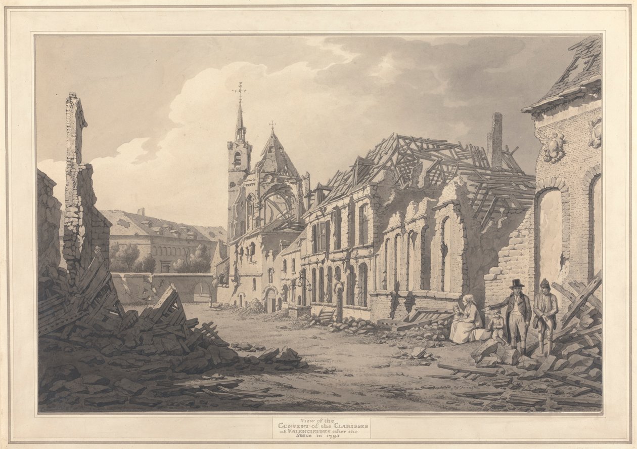Vista do Convento das Clarisses em Valenciennes após o Seigepolish autorstwa Joseph Farington