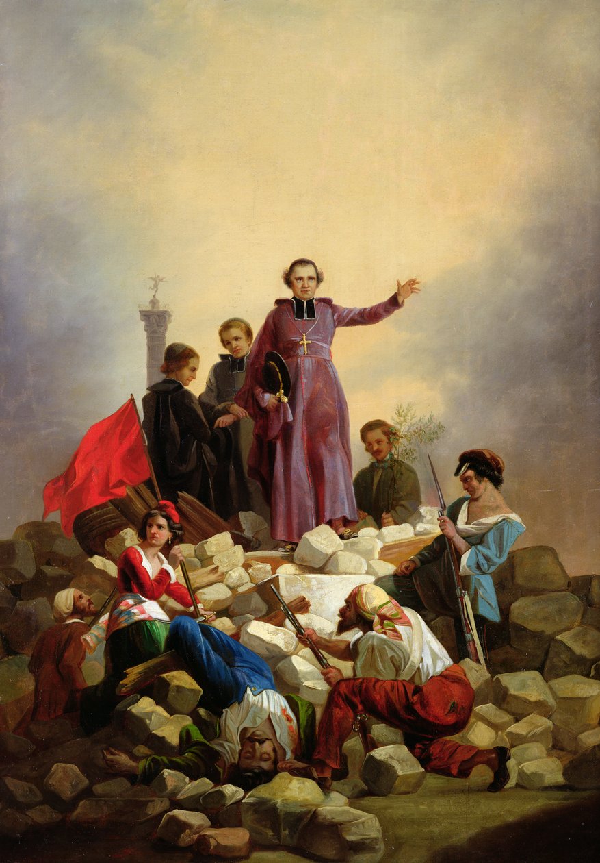 Arcybiskup Affre na barykadach, 1848 autorstwa Joseph Felon