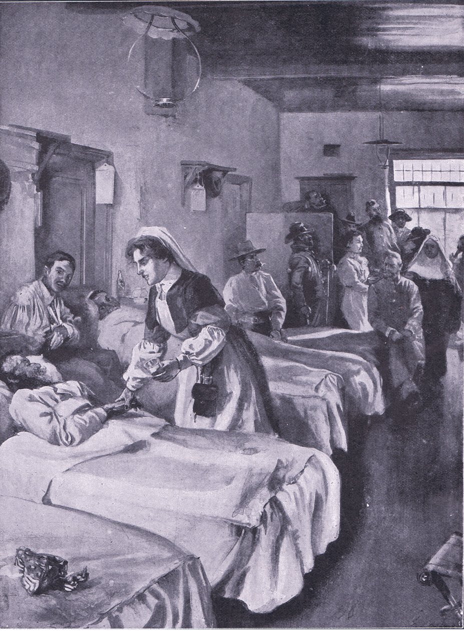 Więźniowie burscy w szpitalu pałacowym w Simonstown, ilustracja z filmu After Pretoria: The Guerilla War, 1902 autorstwa Joseph Finnemore