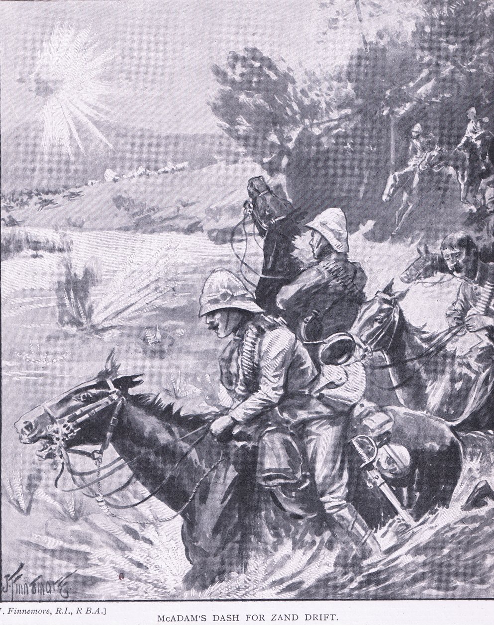 Kreska McAdams dla Zand Drift, z After Pretoria: The Guerilla War wydanej przez Harmsworth Bros Limited, 1901 autorstwa Joseph Finnemore