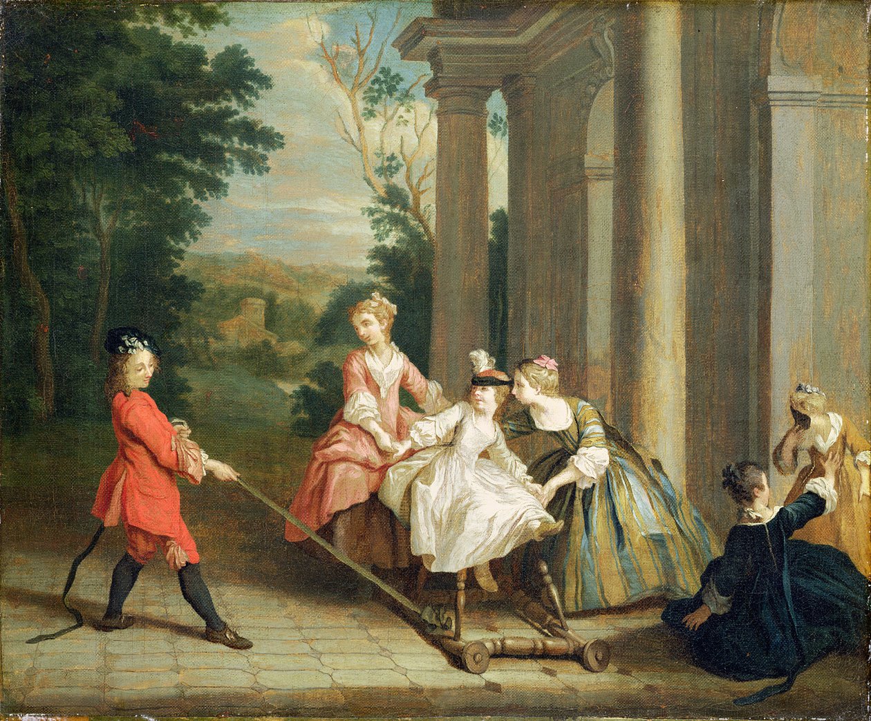 Dzieci bawiące się z koniem hobby, ok. 1741-47 autorstwa Joseph Francis Nollekens