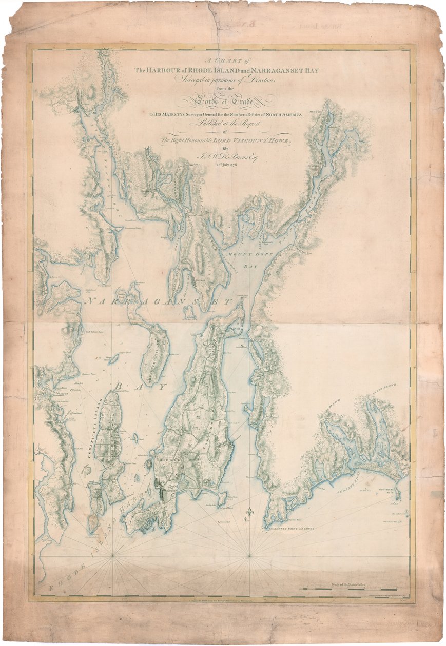 Mapa portu w Rhode Island i zatoce Narragansett autorstwa Joseph Frederick Wallet DesBarres