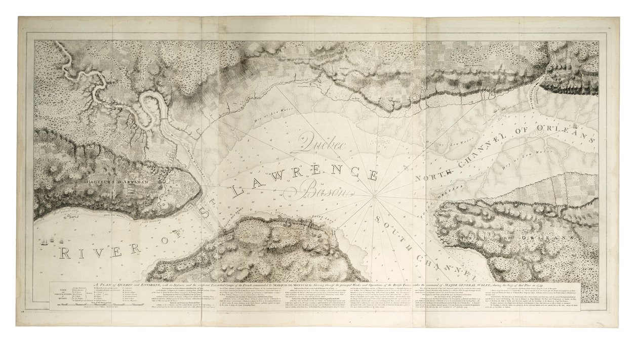 Plan Quebecu i okolic z jego obroną, ok. 1781 r. (kolorowa rycina) autorstwa Joseph Frederick Wallet DesBarres