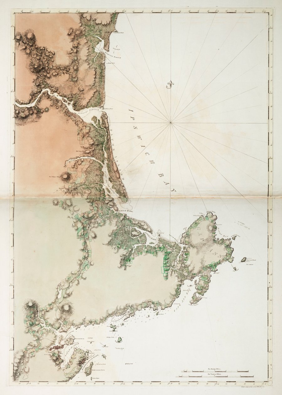 Mapa zatoki Ipswich i przylądka Ann, atlantyckie wybrzeże Ameryki Północnej autorstwa Joseph Frederick Wallet DesBarres