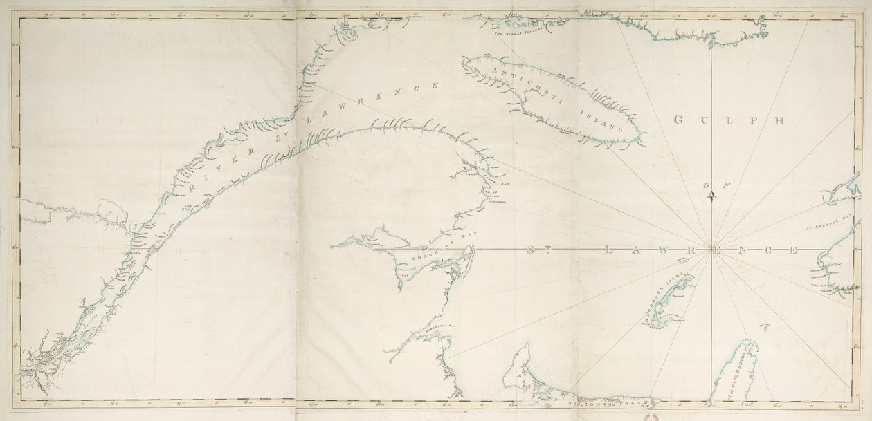Mapa Zatoki i Rzeki Świętego Wawrzyńca, ok. 1778 r. (druk) autorstwa Joseph Frederick Wallet DesBarres