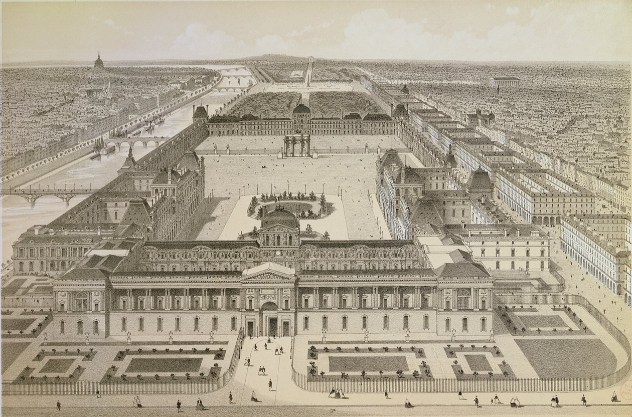 Widok na Luwr i Tuileries, ok. 1850 r. autorstwa Joseph Gabriel Aubrun