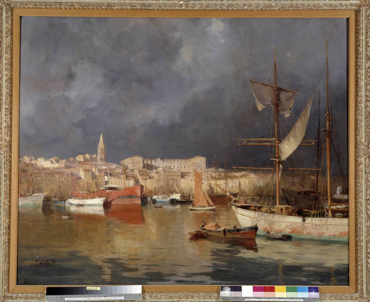 Le Vieux Port a Marseille w sztormowej pogodzie Obraz Josepha Garibaldiego (1863-1941) 1914 Obowiązkowa wzmianka: Collection fundacja względy de Prowansji, Marsylia autorstwa Joseph Garibaldi