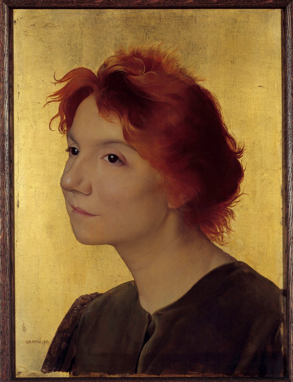 Portret piosenkarki Yvette Guilbert (1867-1944). Portret kobiety z rudymi włosami na złotym tle. Obraz Josepha Granie (1861-1915) 1895 Nd. 0,41x0,31 m Paryż, musee d