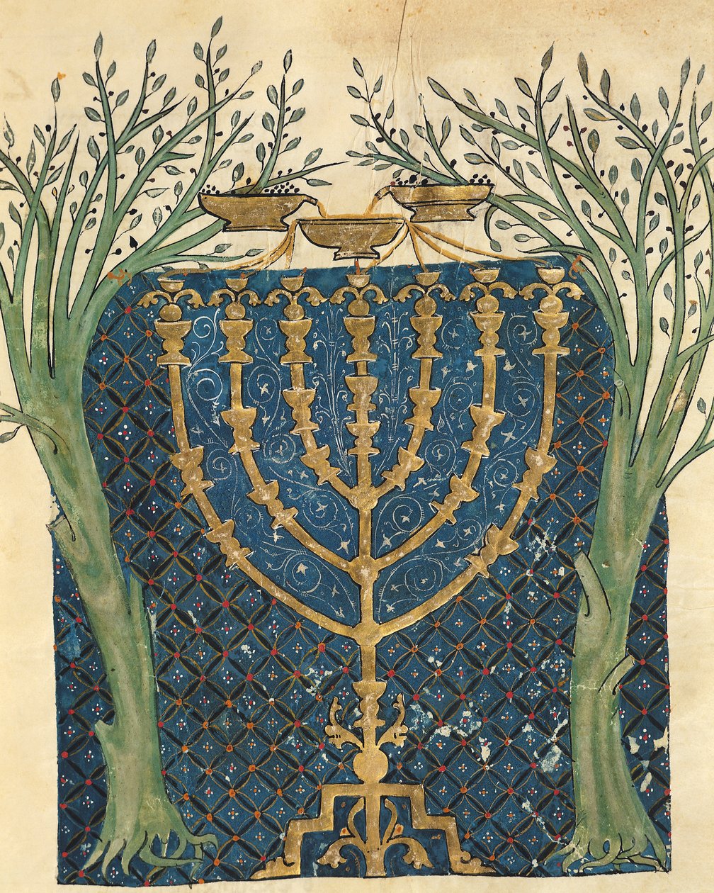 Iluminacja menory, z żydowskiej Biblii Cervera, 1299 r. autorstwa Joseph Ha Zarefati