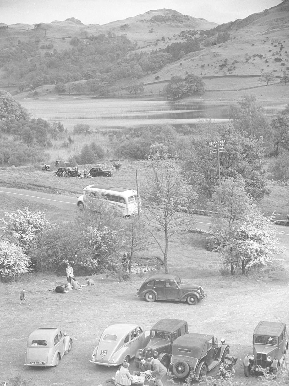 Grupa samochodów zaparkowanych przy Rydal Water autorstwa Joseph Hardman