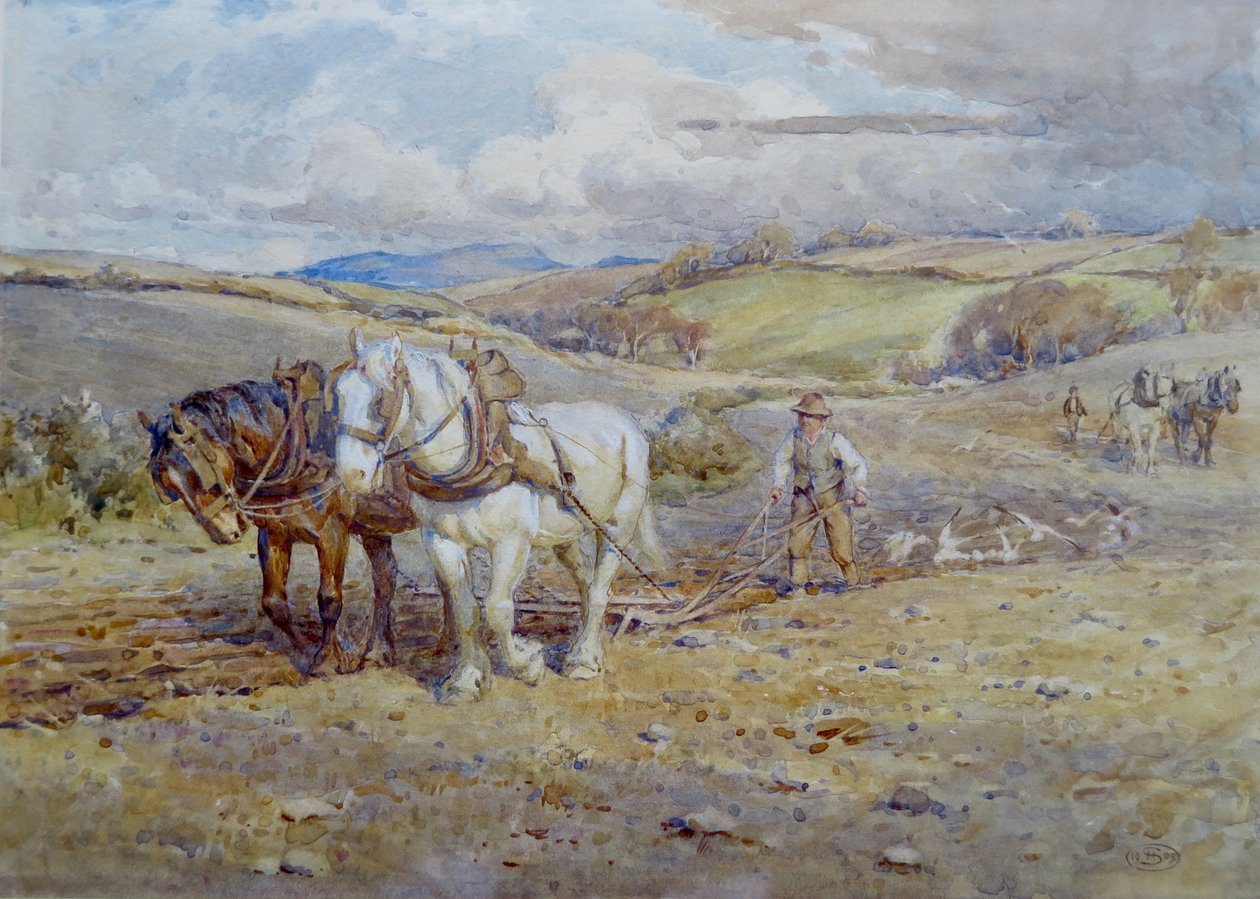 Ciężkie konie orzące w Downs autorstwa Joseph Harold Swanwick