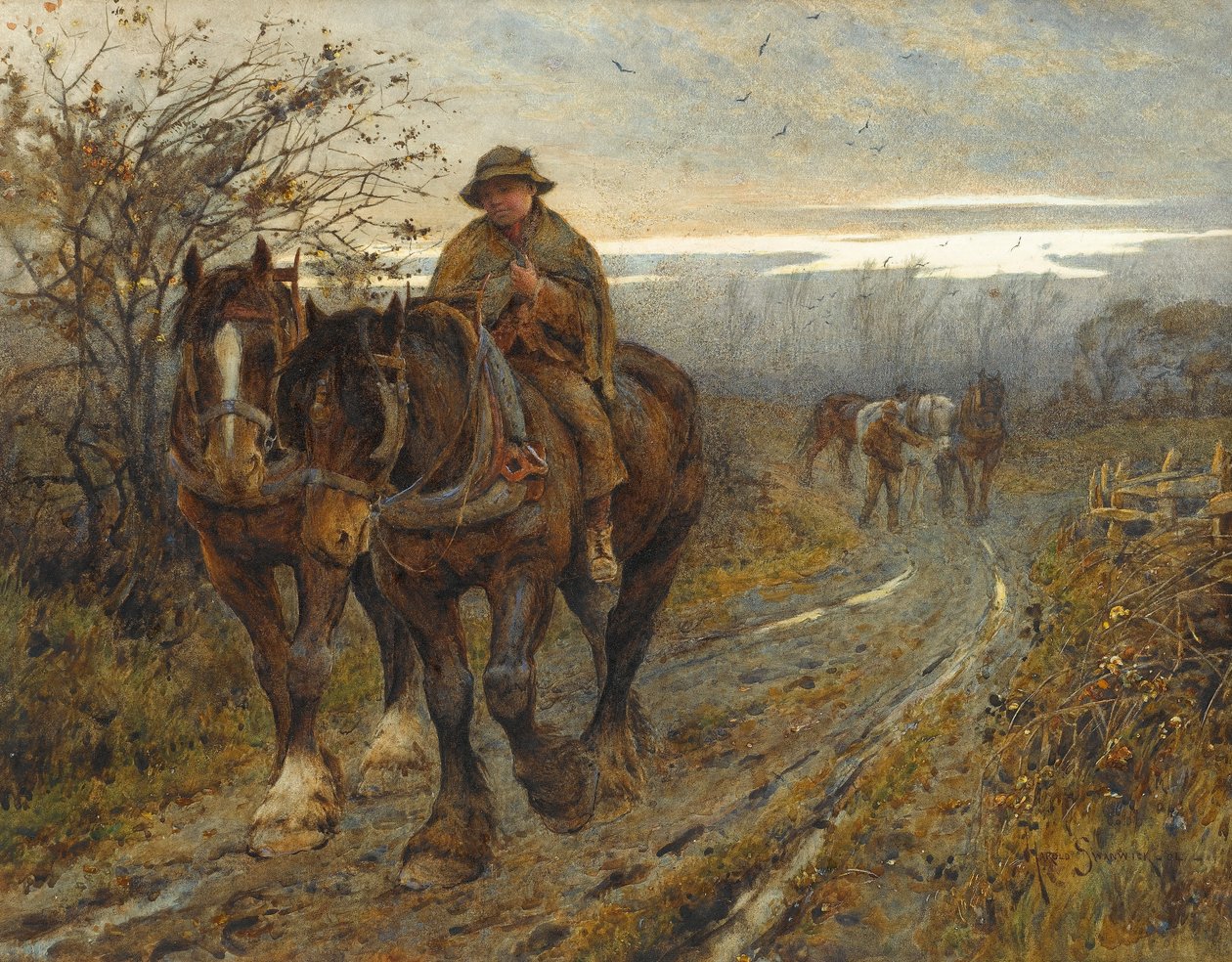 Zmęczone zwierzęta powracające z pługa, 1894 (wc na papierze) autorstwa Joseph Harold Swanwick