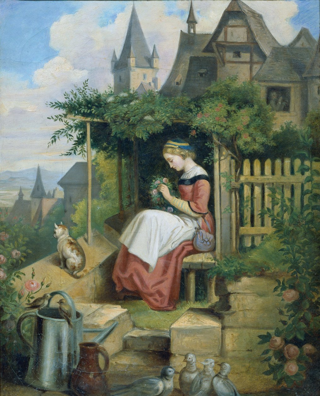 Dziewczyna w przydomowym ogrodzie autorstwa Joseph Hasslwander