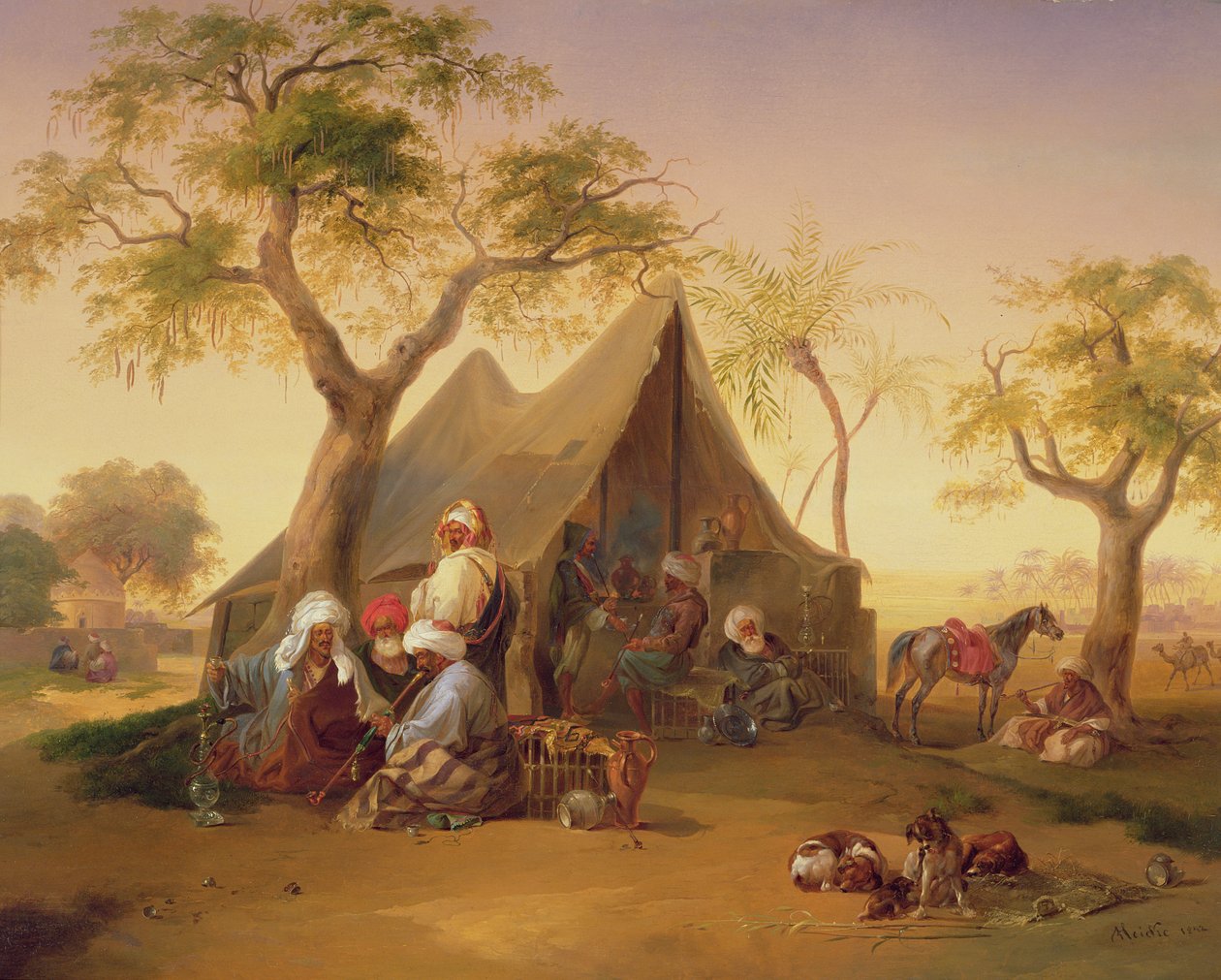 Szejkowie pijący kawę przed namiotem, 1842 autorstwa Joseph Heicke