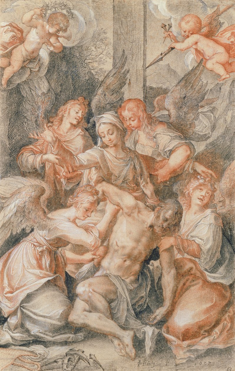 Pieta z aniołami i puttami autorstwa Joseph Heintz