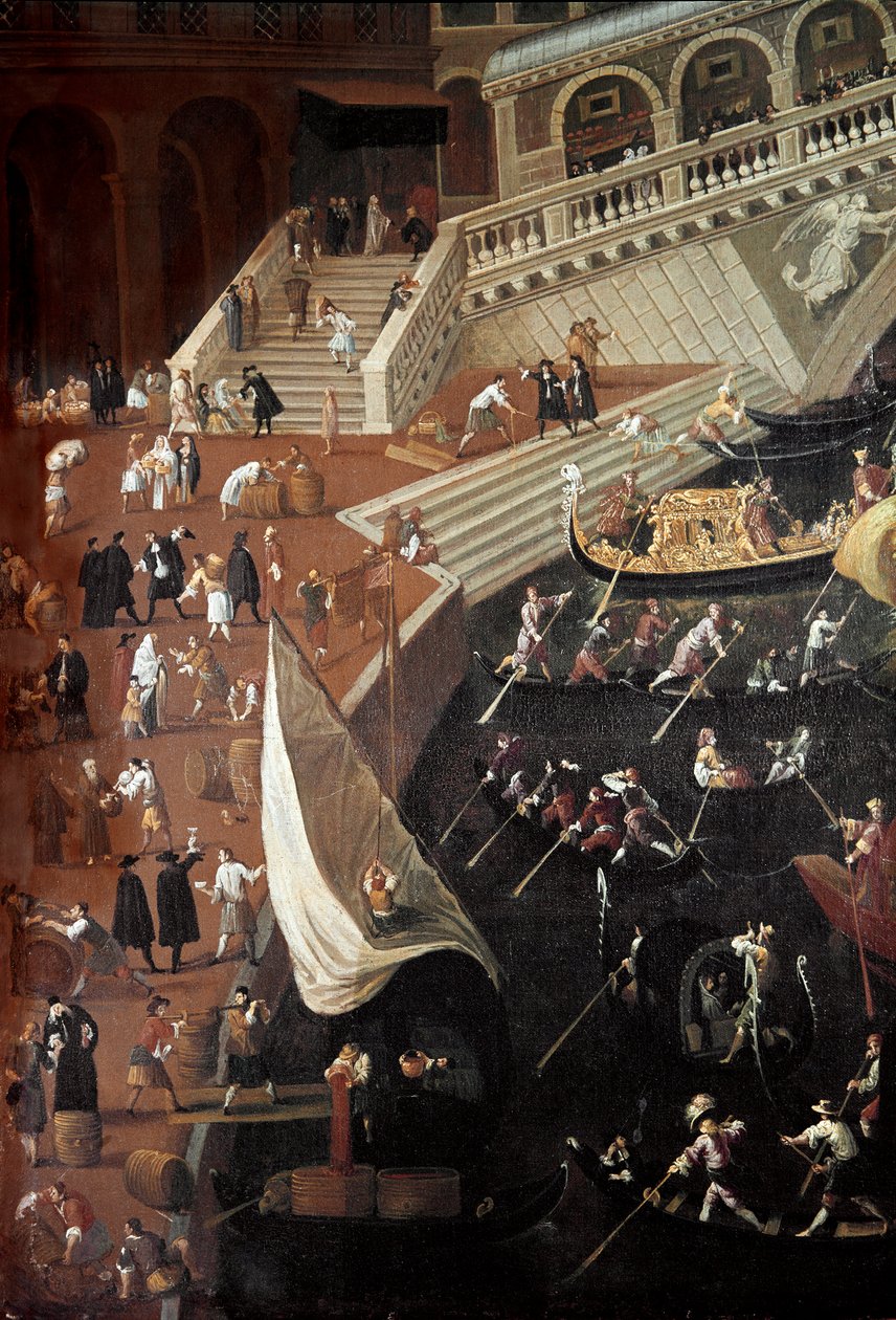 Regate przy Ponte di Rialto w Wenecji, fragment doków (Malarstwo autorstwa Joseph Heintz