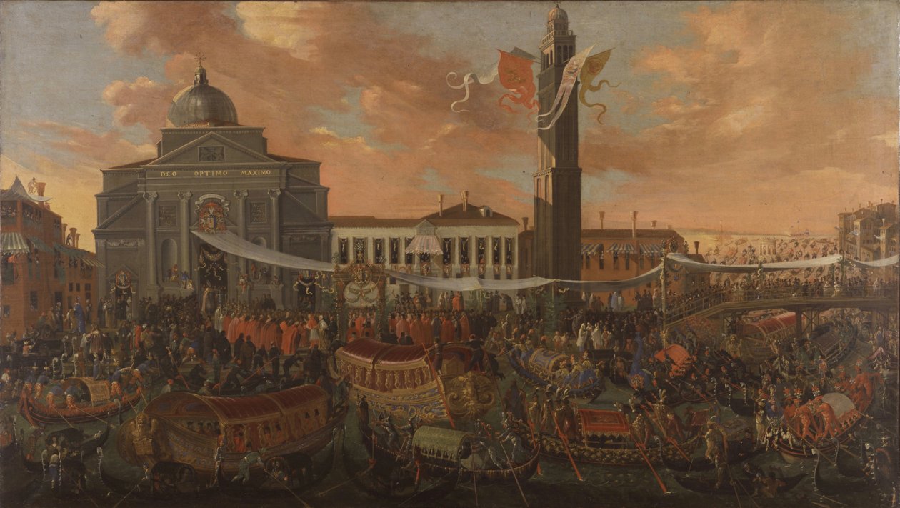 Włoski: Wejście do Narożnika Patriarchy Federico w San Pietro di Castello
niemiecki: Einzug des Patriarchen Federico Corner in San Pietro Castello autorstwa Joseph Heintz the Younger