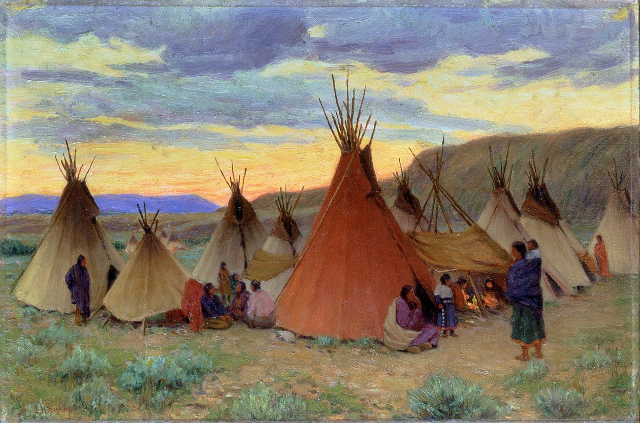 Wieczór w rezerwacie Crow, Montana (olej na płótnie) autorstwa Joseph Henry Sharp