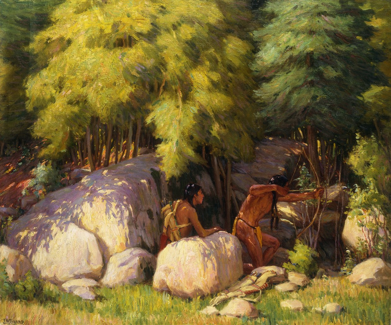 Indiańscy Braves polujący na jelenie autorstwa Joseph Henry Sharp