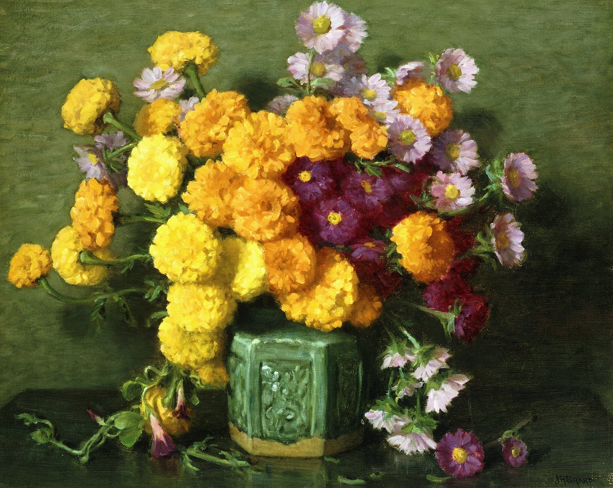 Nagietki i astry w chińskim wazonie autorstwa Joseph Henry Sharp