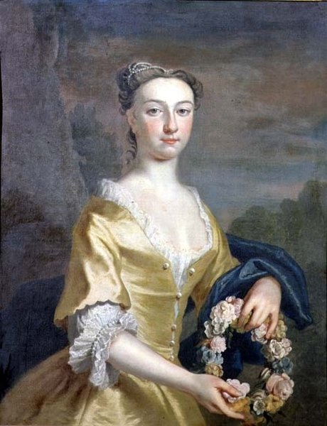 Portret damy trzymającej wieniec kwiatowy autorstwa Joseph Highmore