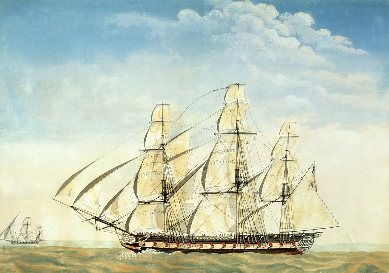 Fregata USS Essex (akwarela na papierze) autorstwa Joseph Howard