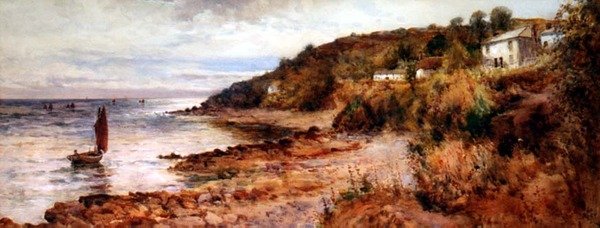 Łodzie rybackie i domki w Cemaes Bay autorstwa Joseph Hughes Clayton