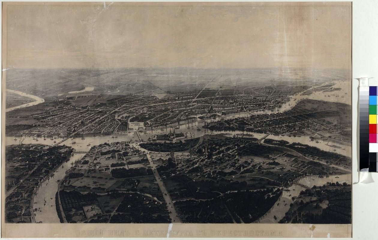 Panorama Petersburga i okolic z lotu ptaka - Iosif Iosifovich Charlemagne (1824-1870). Aquatint, II poł. XIX w. Państwowe Muzeum Historii Sankt Petersburga autorstwa Joseph Jossifovich Charlemagne
