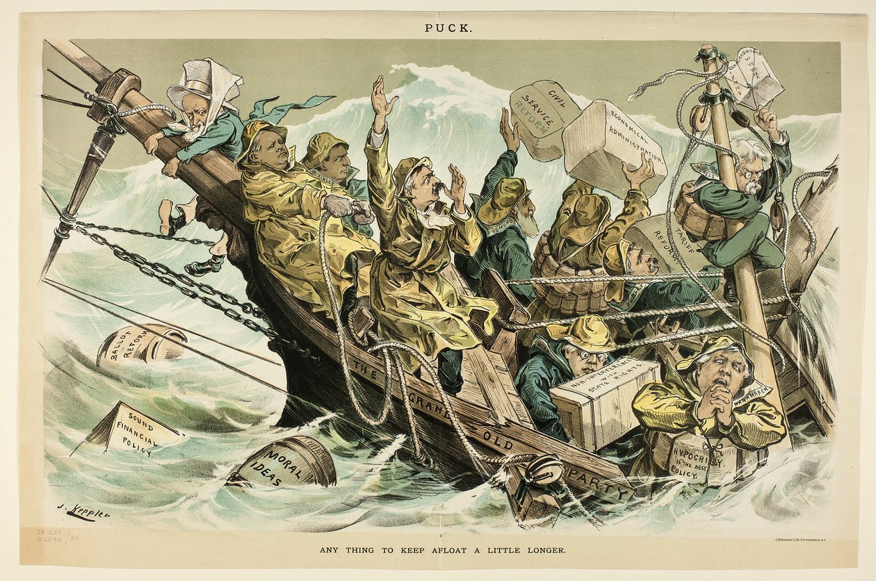 Any Thing to Keep Afloat a Little Longer, od Puck autorstwa Joseph Keppler