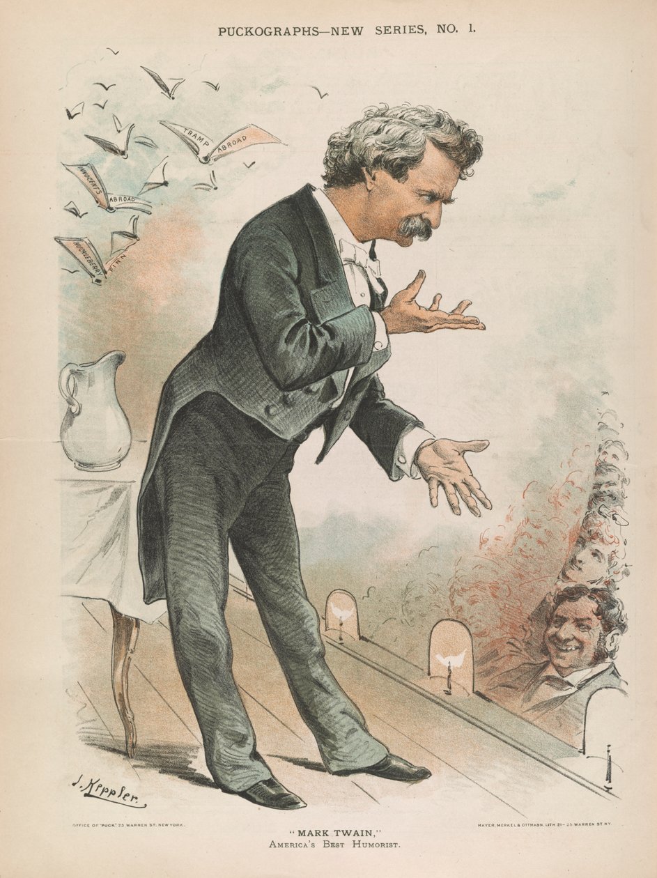 Mark Twain, najlepszy amerykański humorysta, c.1885 (lito) autorstwa Joseph Keppler