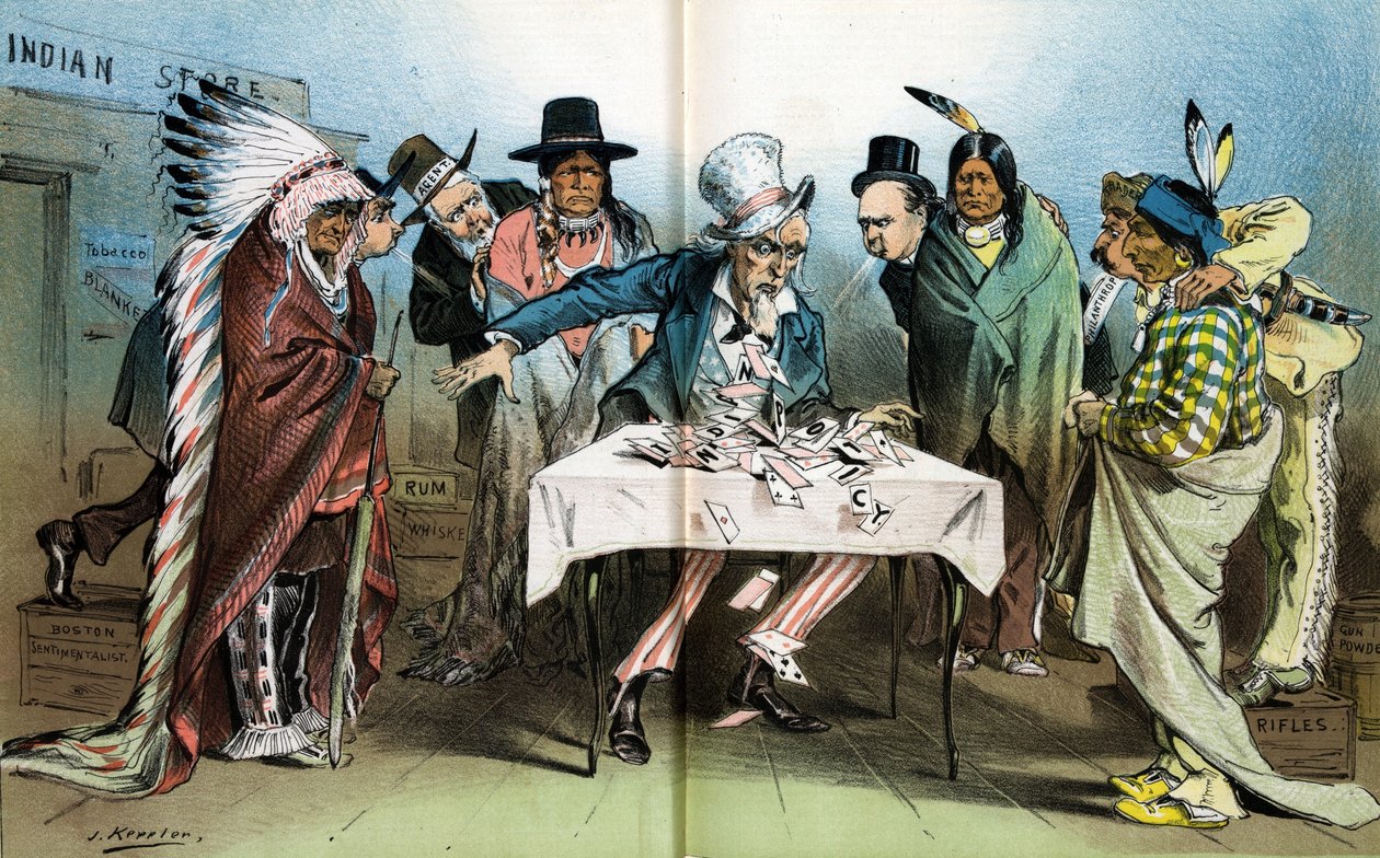 Nasza polityka wobec Indian, domek z kart, 1881 autorstwa Joseph Keppler