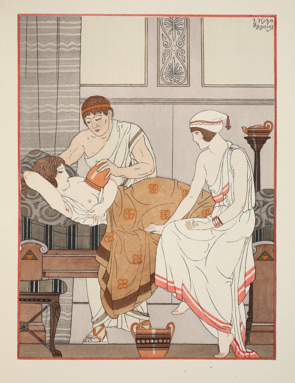 Przykładanie ssania do piersi, ilustracja z „Dzieła Hipokratesa”, 1934 autorstwa Joseph Kuhn Regnier