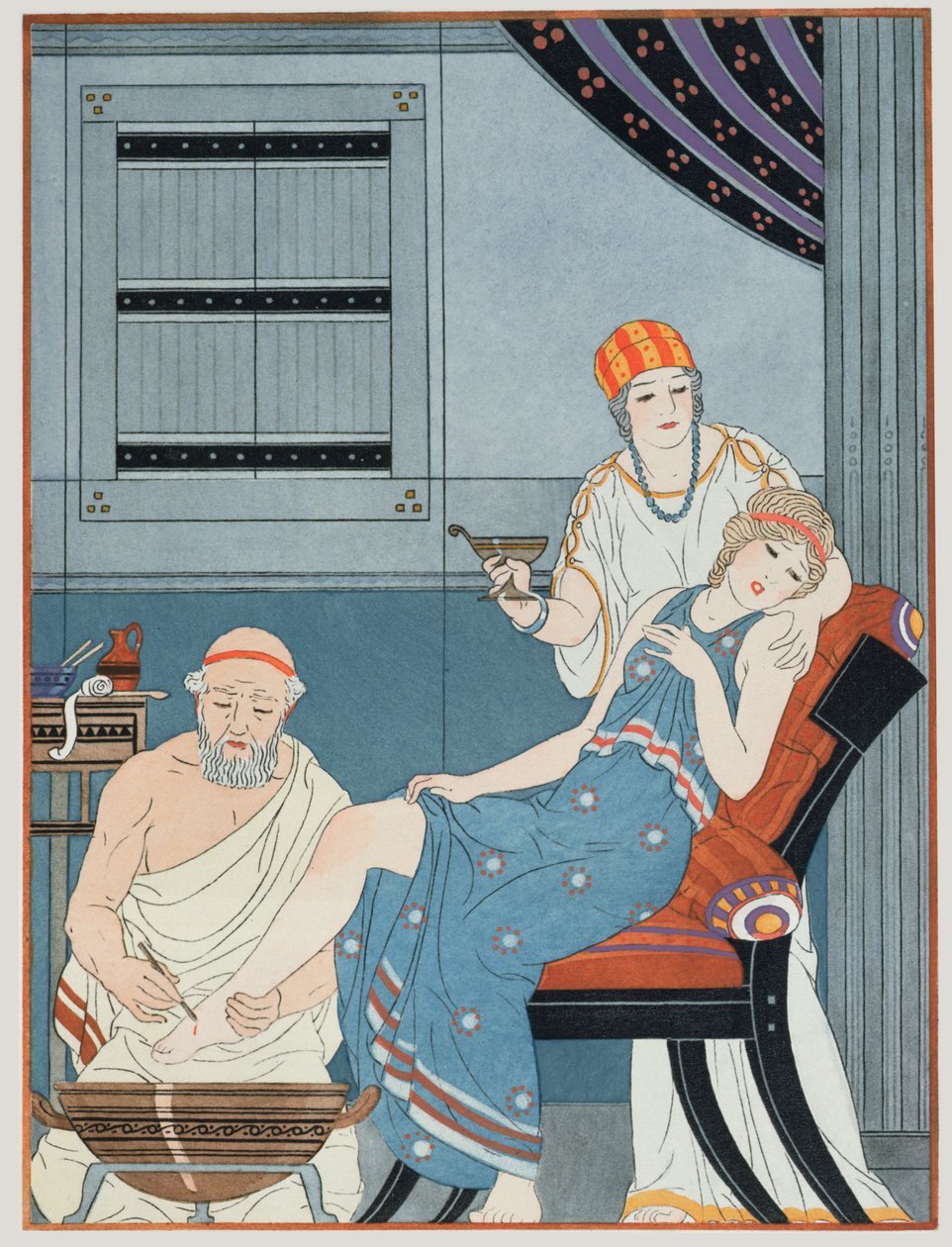 Upuszczanie krwi, ilustracja z „Dzieła wszystkich Hipokratesa”, 1932 autorstwa Joseph Kuhn Regnier